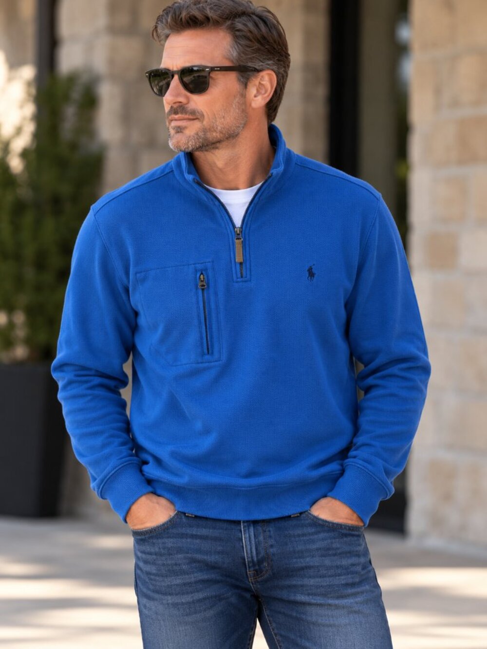 Polo Ralph Lauren Men’s Medium - Blue 1/4 Zip Pullover Chest Pocket Pony Logo